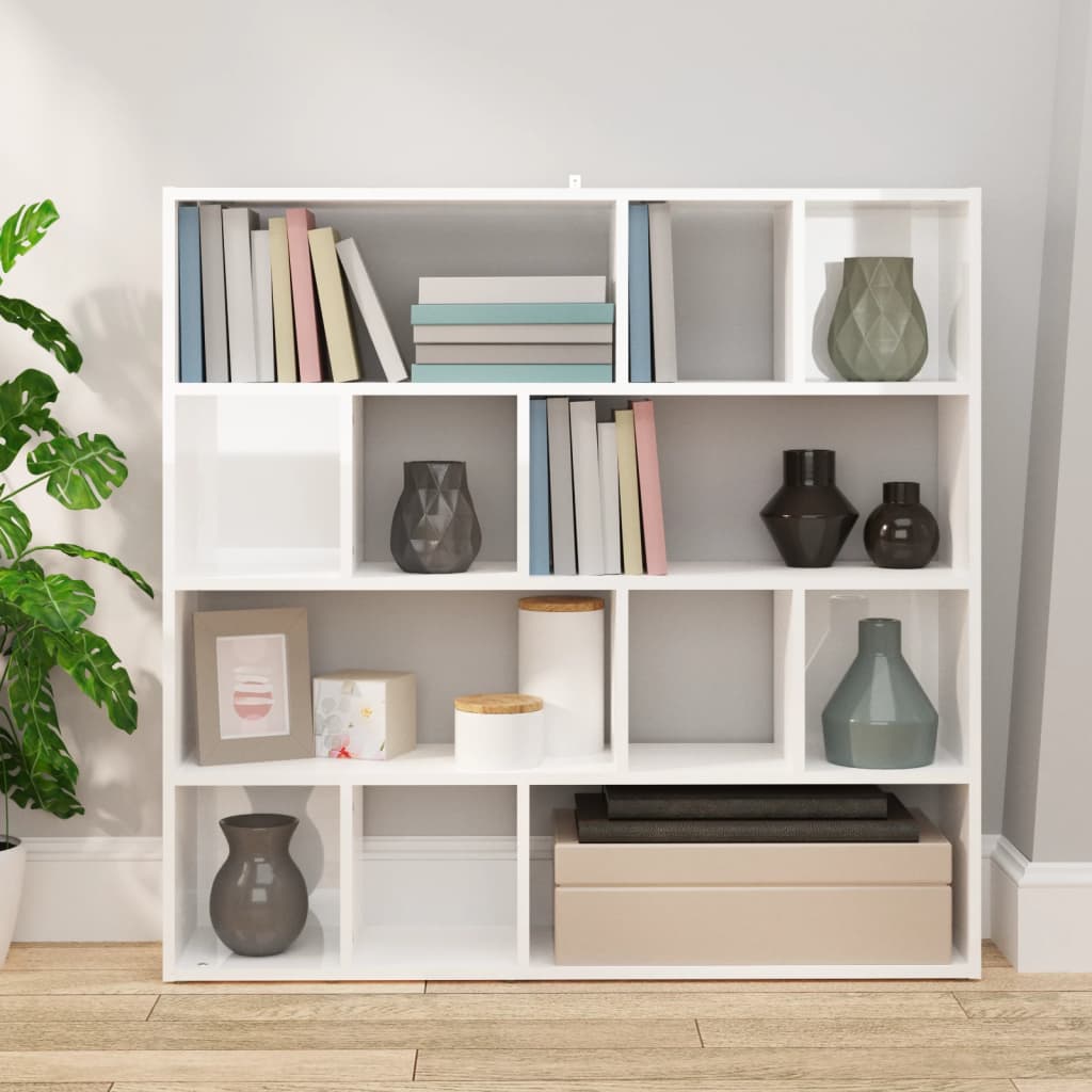 High Gloss White Book Cabinet & Room Divider 105x24x102 cm