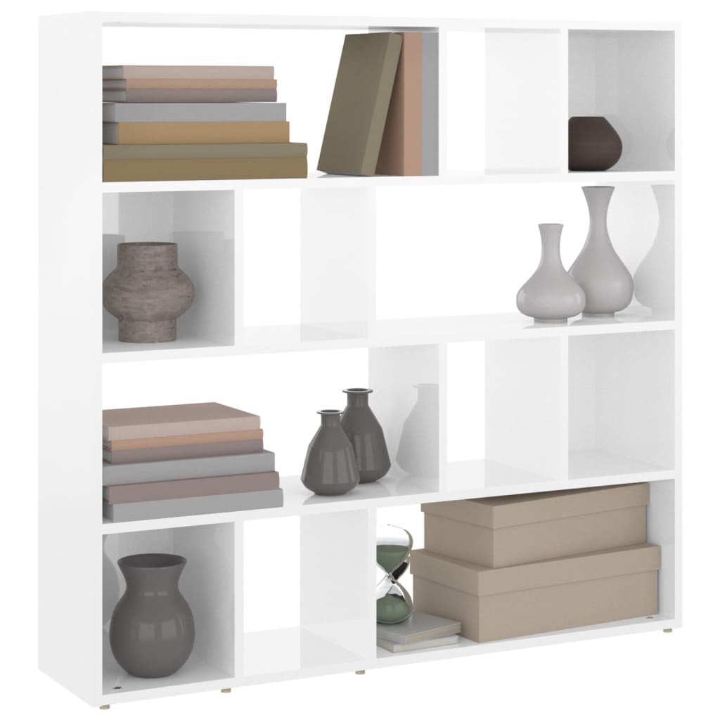 High Gloss White Book Cabinet & Room Divider 105x24x102 cm