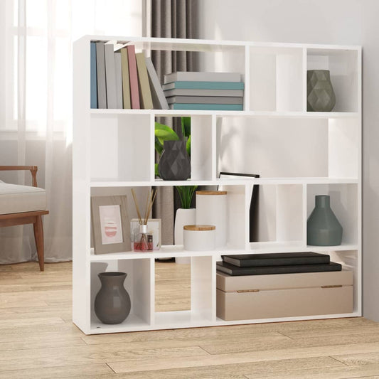 High Gloss White Book Cabinet & Room Divider 105x24x102 cm