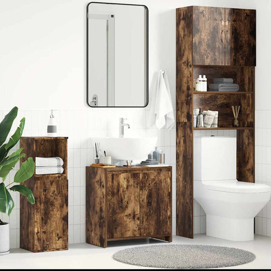 Smoked Oak Bathroom Cabinet 60x33x61cm - Engineered Wood