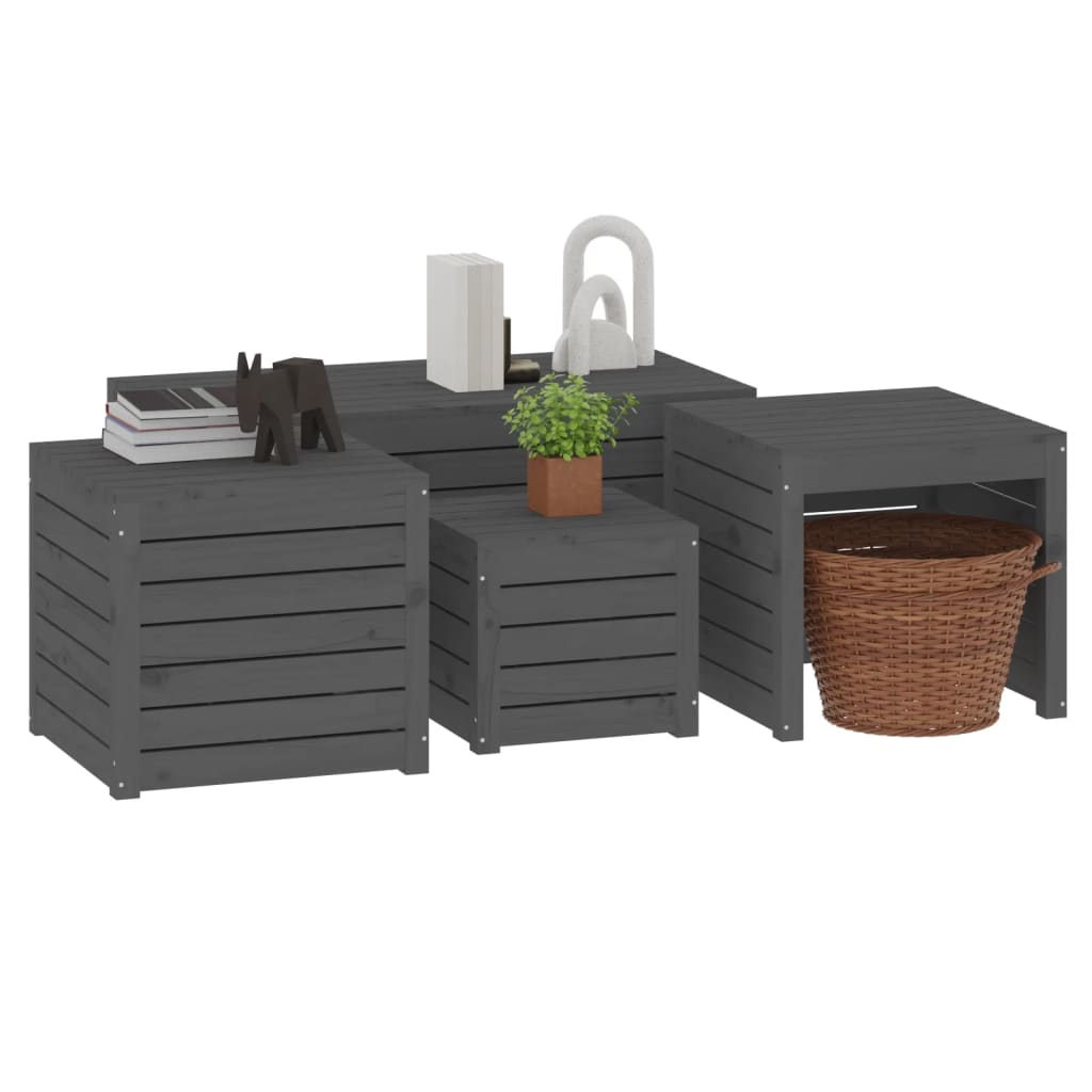 4 Piece Solid Wood Pine Garden Box Set in Elegant Grey