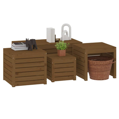 4 Piece Honey Brown Solid Pine Wood Garden Box Set