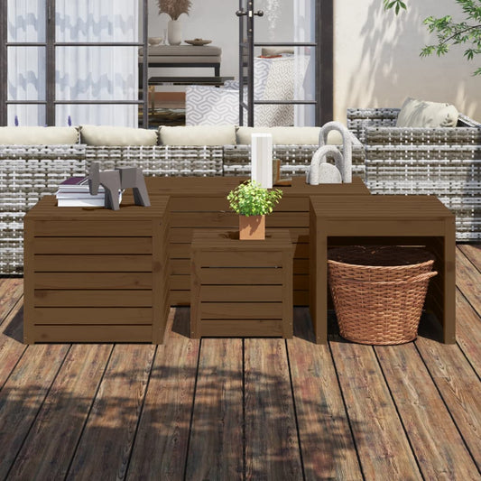 4 Piece Honey Brown Solid Pine Wood Garden Box Set