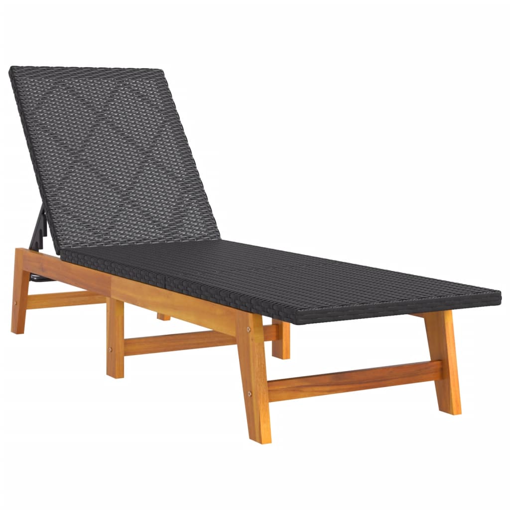 Dual-Tone Poly Rattan & Acacia Wood Sun Loungers - Black/Brown