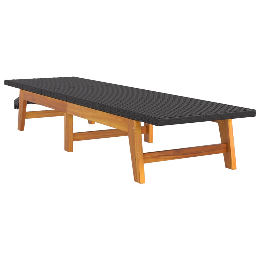 Dual-Tone Poly Rattan & Acacia Wood Sun Loungers - Black/Brown