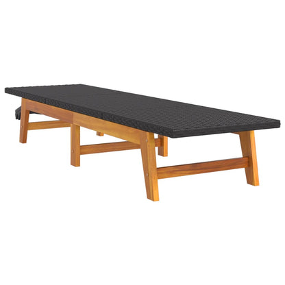 Dual-Tone Poly Rattan & Acacia Wood Sun Loungers - Black/Brown