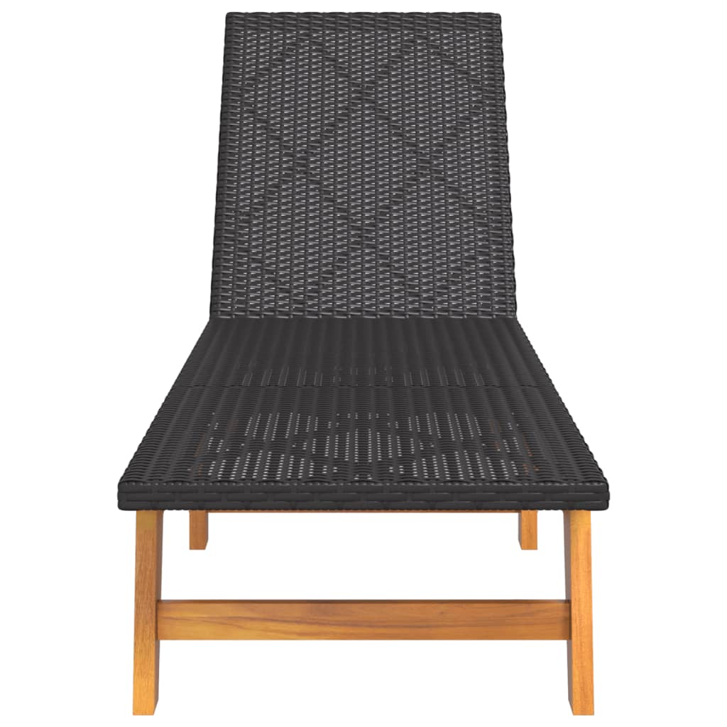 Dual-Tone Poly Rattan & Acacia Wood Sun Loungers - Black/Brown