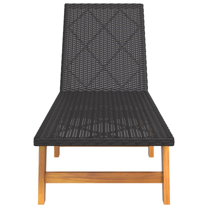 Dual-Tone Poly Rattan & Acacia Wood Sun Loungers - Black/Brown