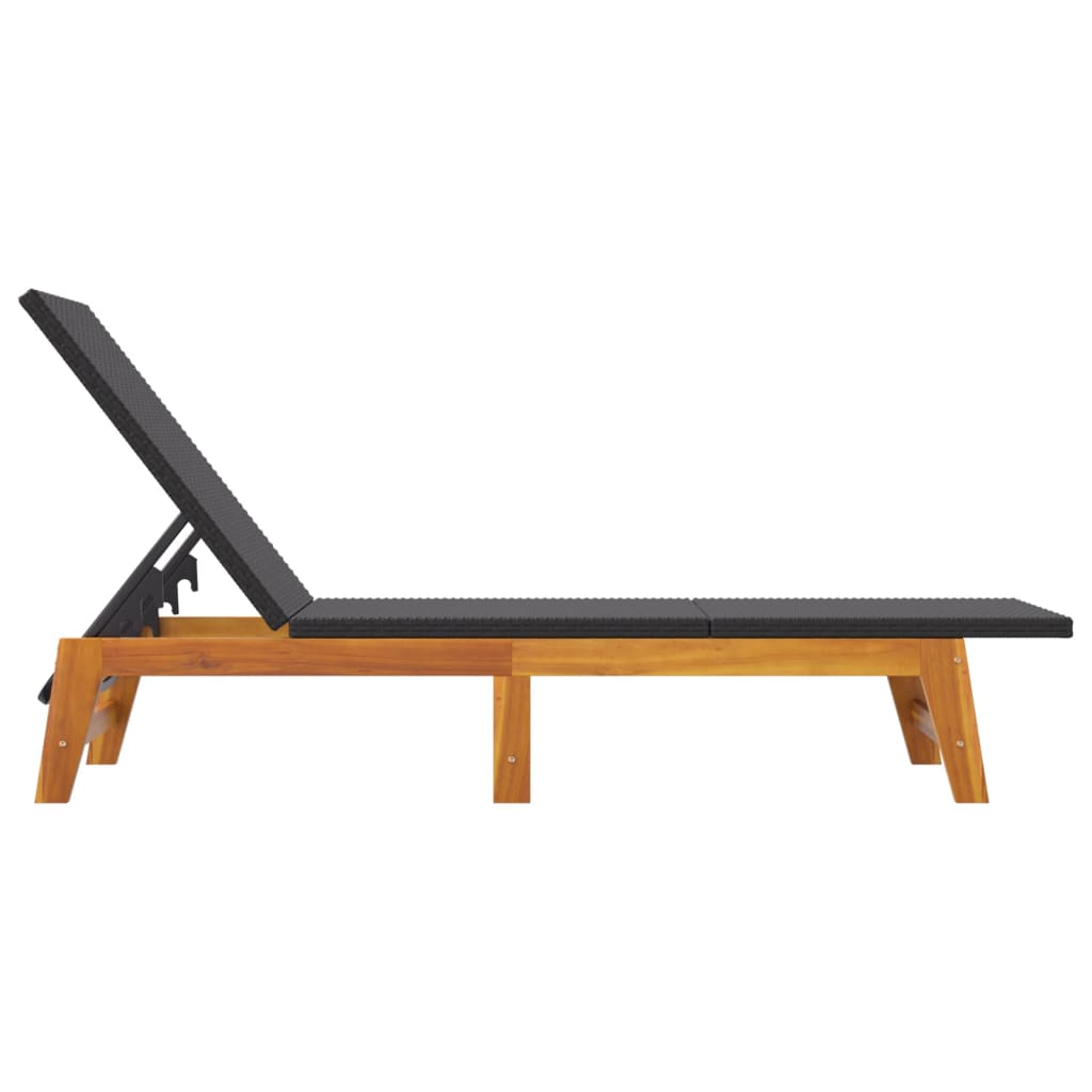 Dual-Tone Poly Rattan & Acacia Wood Sun Loungers - Black/Brown
