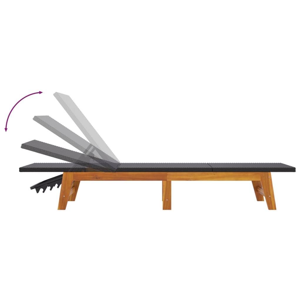 Dual-Tone Poly Rattan & Acacia Wood Sun Loungers - Black/Brown