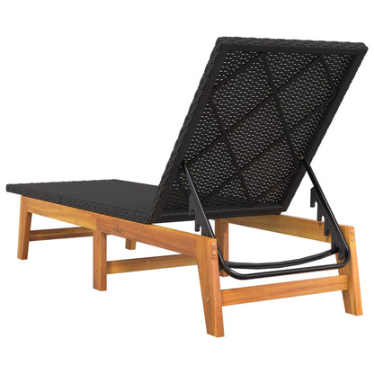 Dual-Tone Poly Rattan & Acacia Wood Sun Loungers - Black/Brown