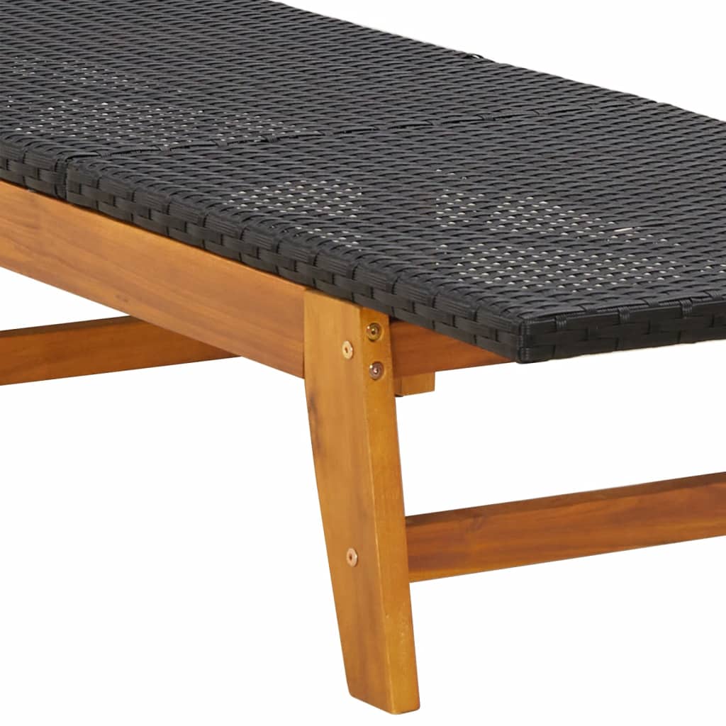 Dual-Tone Poly Rattan & Acacia Wood Sun Loungers - Black/Brown