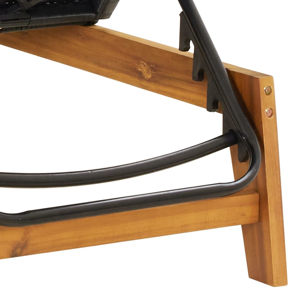 Dual-Tone Poly Rattan & Acacia Wood Sun Loungers - Black/Brown