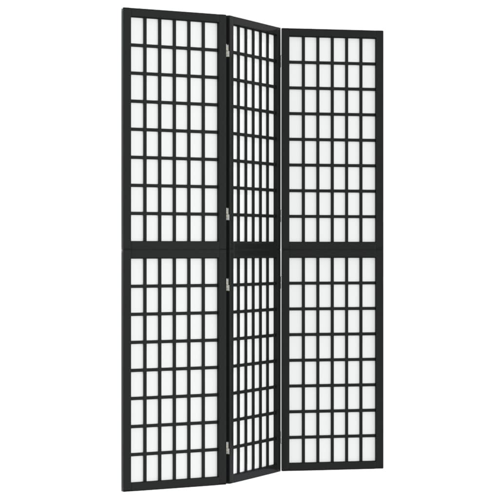 Black Japanese-Style 3-Panel Room Divider, 120x170 cm, Wood