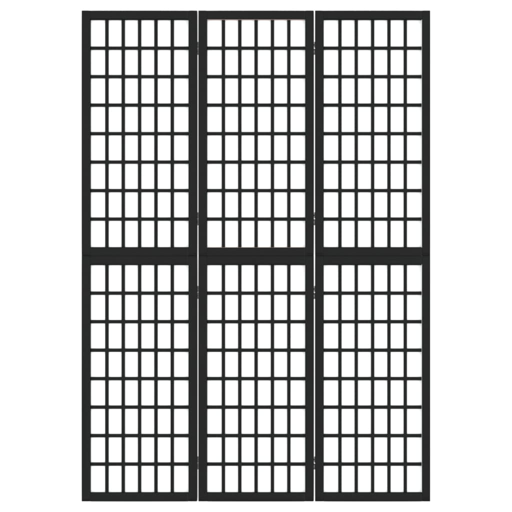 Black Japanese-Style 3-Panel Room Divider, 120x170 cm, Wood