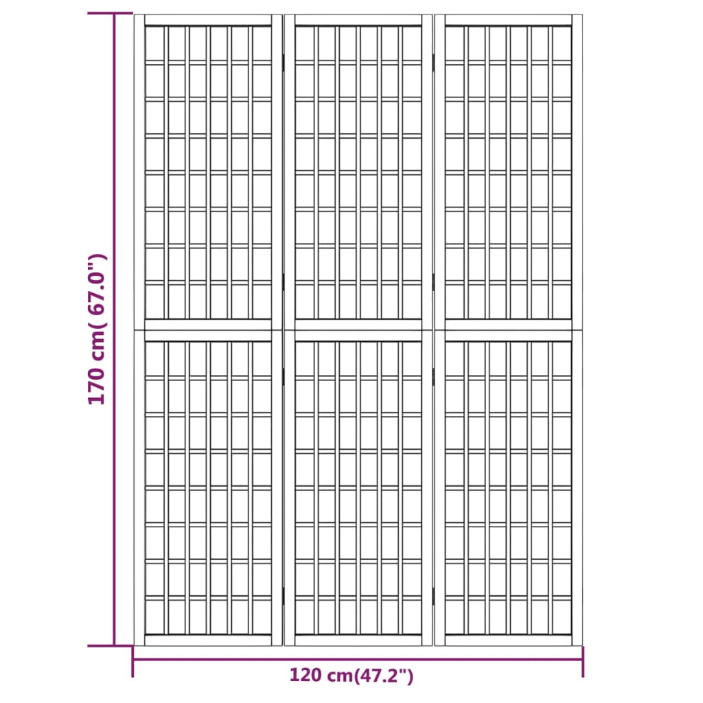 Black Japanese-Style 3-Panel Room Divider, 120x170 cm, Wood