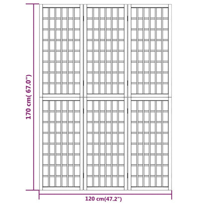Black Japanese-Style 3-Panel Room Divider, 120x170 cm, Wood