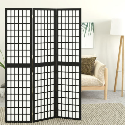 Black Japanese-Style 3-Panel Room Divider, 120x170 cm, Wood