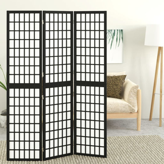 Black Japanese-Style 3-Panel Room Divider, 120x170 cm, Wood