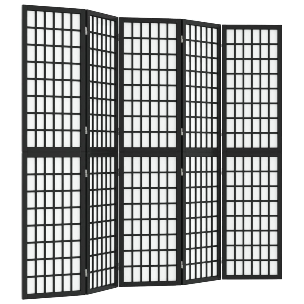 Black Japanese-Style Folding 5-Panel Room Divider 200x170 cm