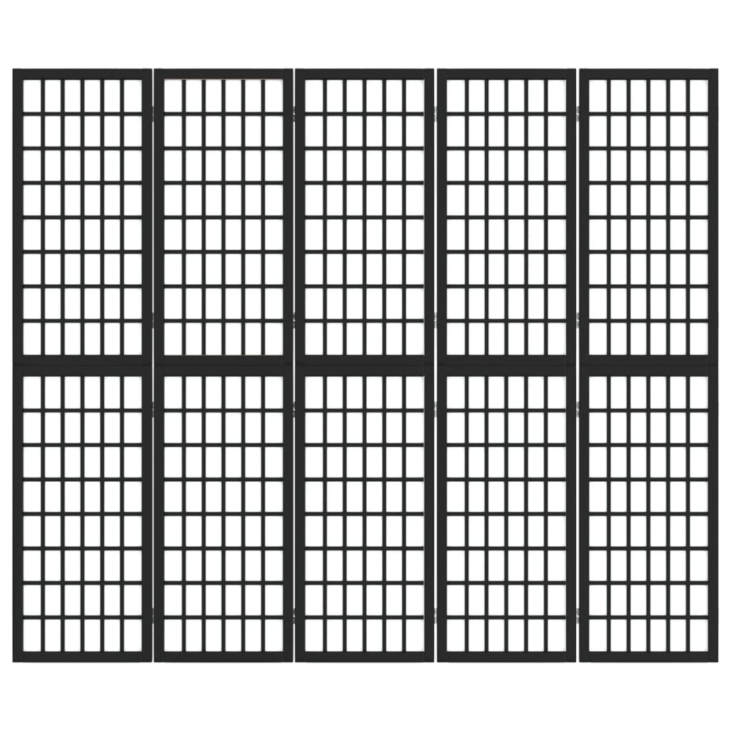 Black Japanese-Style Folding 5-Panel Room Divider 200x170 cm
