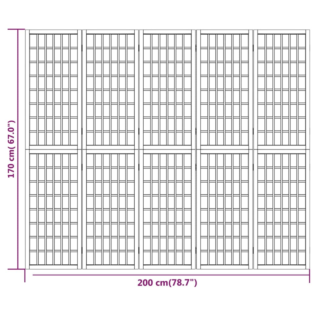 Black Japanese-Style Folding 5-Panel Room Divider 200x170 cm