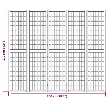 Black Japanese-Style Folding 5-Panel Room Divider 200x170 cm