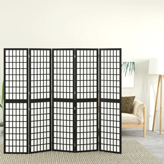 Black Japanese-Style Folding 5-Panel Room Divider 200x170 cm