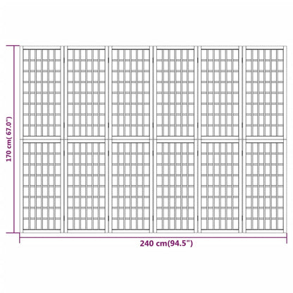 Black Japanese Style 6-Panel Folding Room Divider, 240x170 cm
