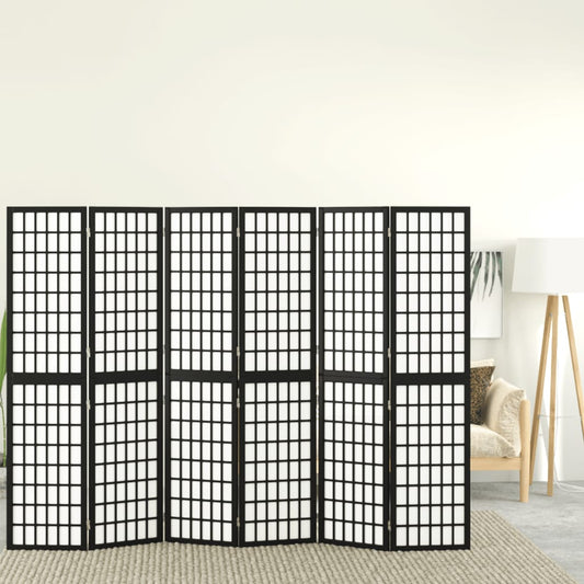 Black Japanese Style 6-Panel Folding Room Divider, 240x170 cm