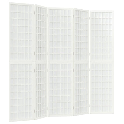 White Japanese Folding 5-Panel Room Divider, 200x170 cm