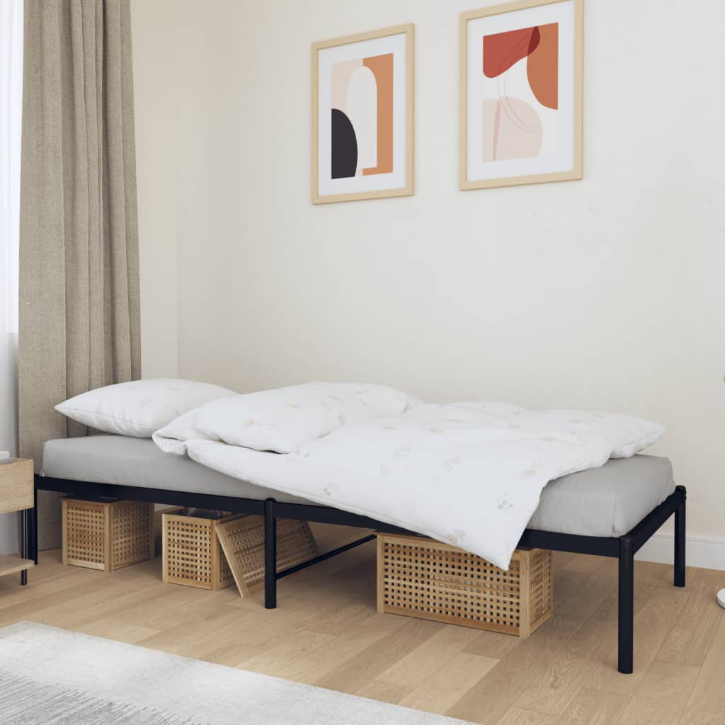 Sleek Black Metal Bed Frame 75x190cm - No Mattress Included