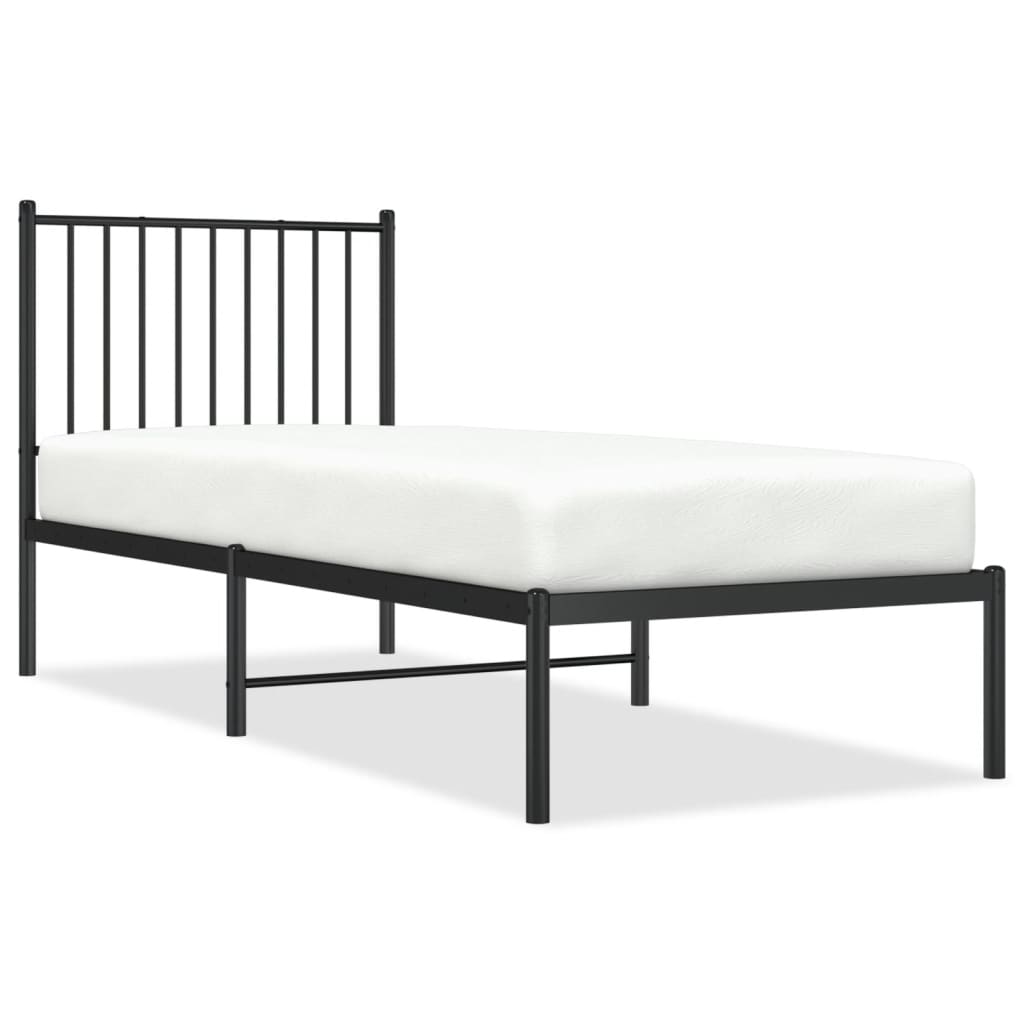 Black Metal Bed Frame with Headboard, 75x190cm – Sturdy & Elegant