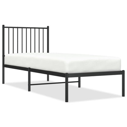Black Metal Bed Frame with Headboard, 75x190cm – Sturdy & Elegant