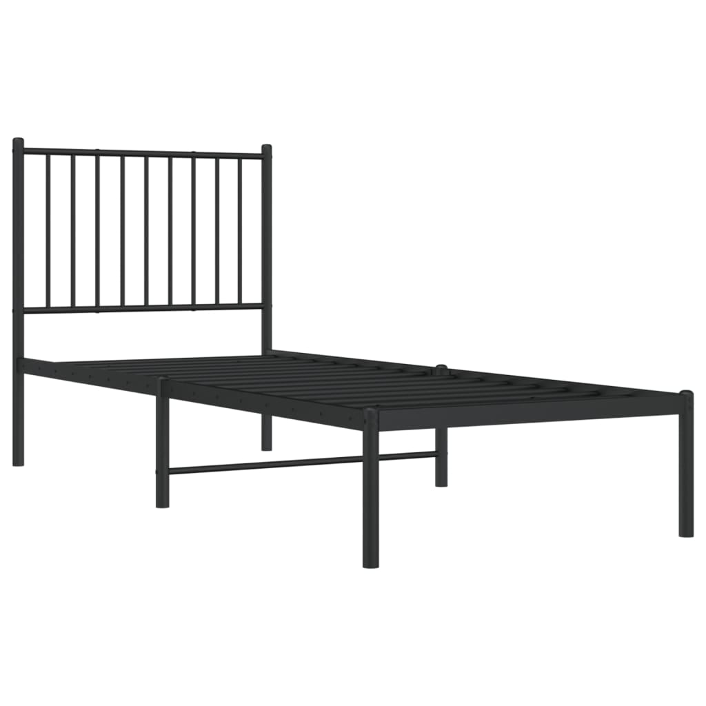 Black Metal Bed Frame with Headboard, 75x190cm – Sturdy & Elegant