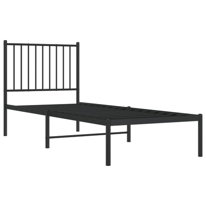 Black Metal Bed Frame with Headboard, 75x190cm – Sturdy & Elegant