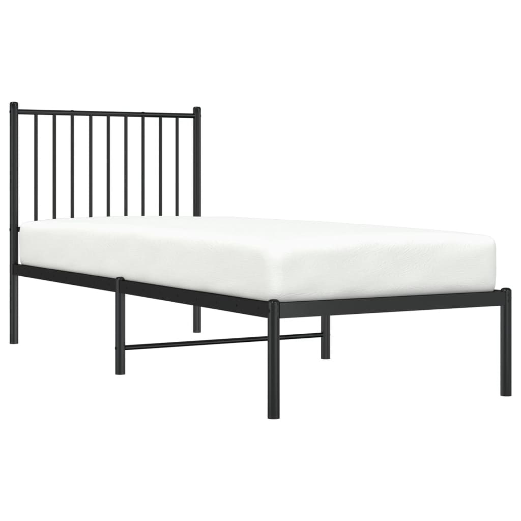 Black Metal Bed Frame with Headboard, 75x190cm – Sturdy & Elegant