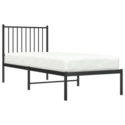 Black Metal Bed Frame with Headboard, 75x190cm – Sturdy & Elegant