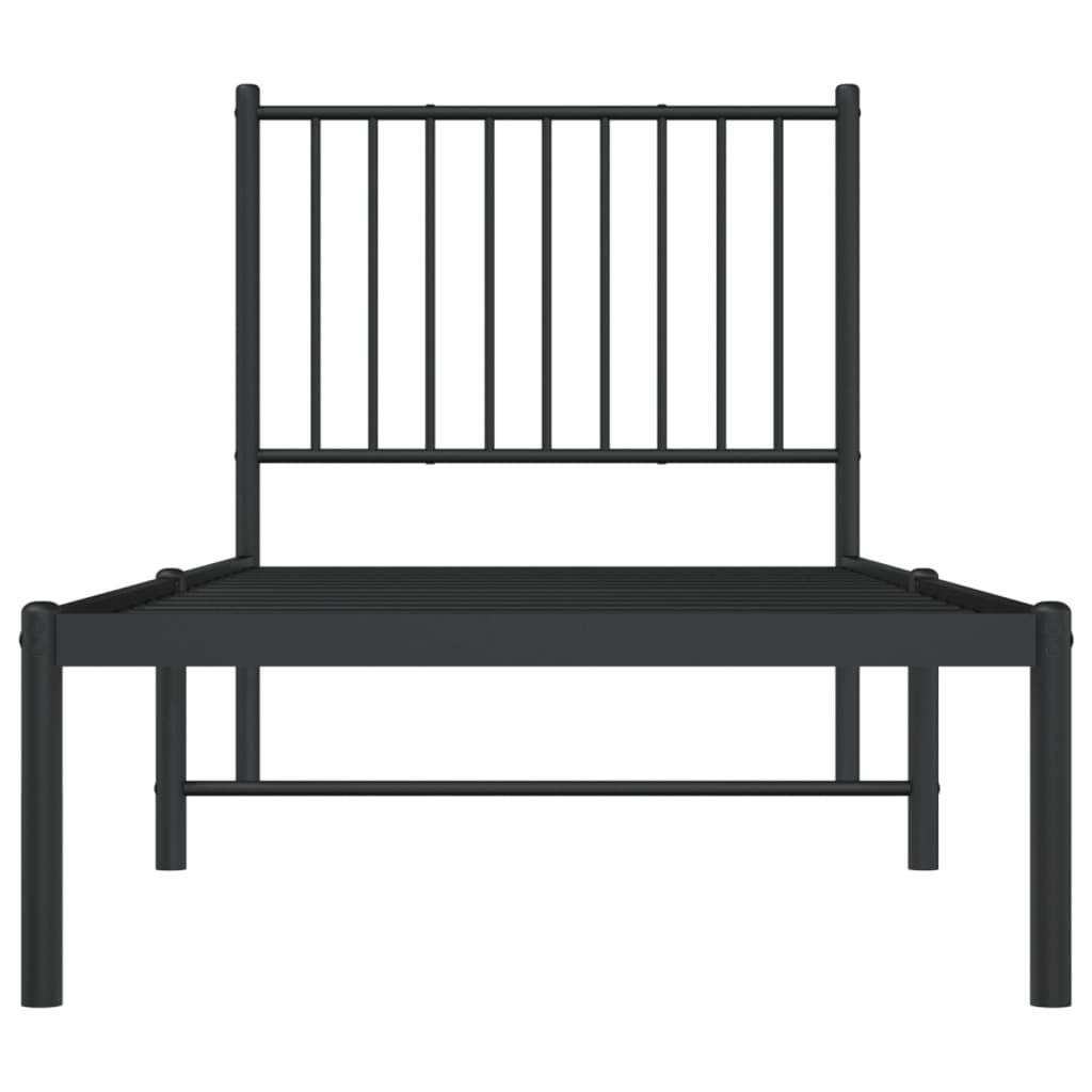 Black Metal Bed Frame with Headboard, 75x190cm – Sturdy & Elegant