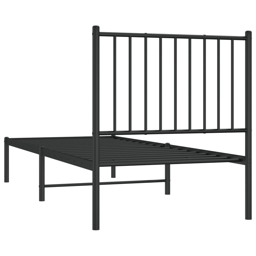 Black Metal Bed Frame with Headboard, 75x190cm – Sturdy & Elegant