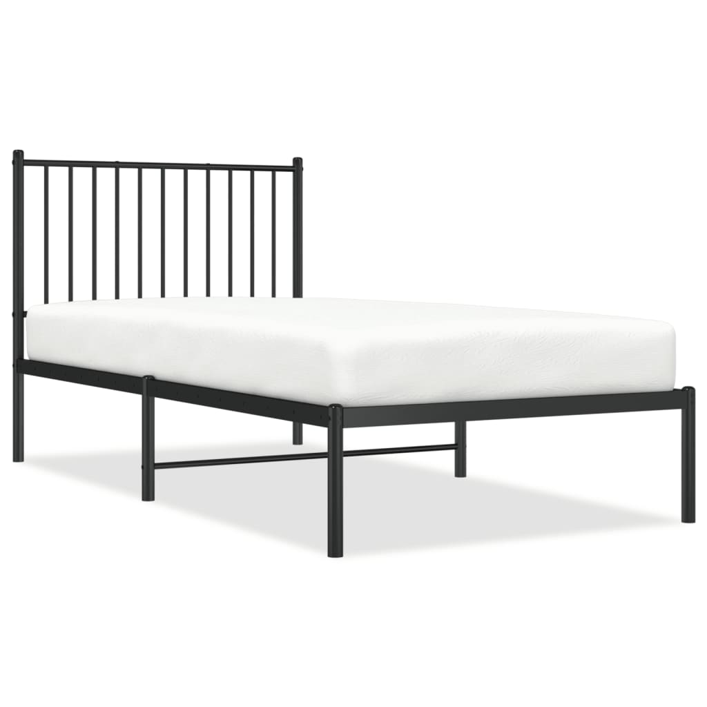 Black Metal Bed Frame with Headboard - 90x190cm, No Mattress