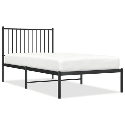 Black Metal Bed Frame with Headboard - 90x190cm, No Mattress