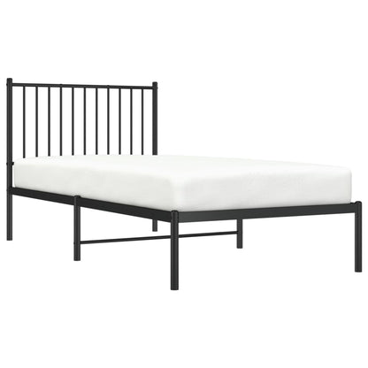 Black Metal Bed Frame with Headboard - 90x190cm, No Mattress