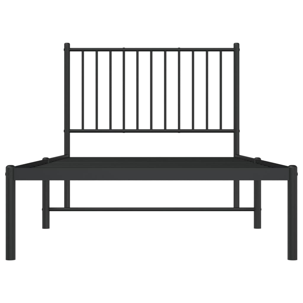 Black Metal Bed Frame with Headboard - 90x190cm, No Mattress