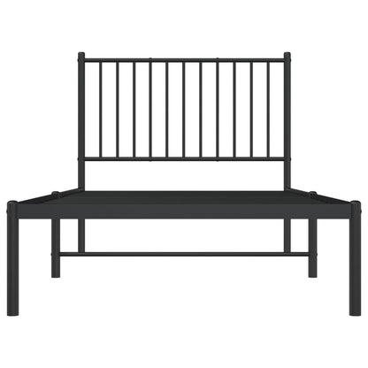 Black Metal Bed Frame with Headboard - 90x190cm, No Mattress