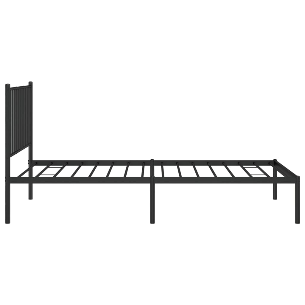 Black Metal Bed Frame with Headboard - 90x190cm, No Mattress
