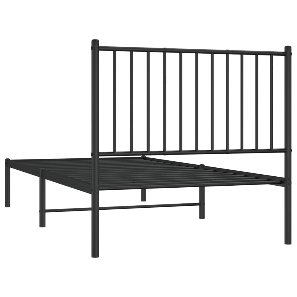 Black Metal Bed Frame with Headboard - 90x190cm, No Mattress