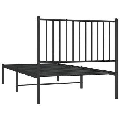 Black Metal Bed Frame with Headboard - 90x190cm, No Mattress