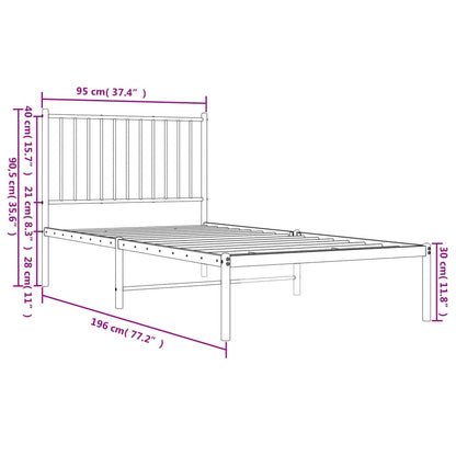 Black Metal Bed Frame with Headboard - 90x190cm, No Mattress