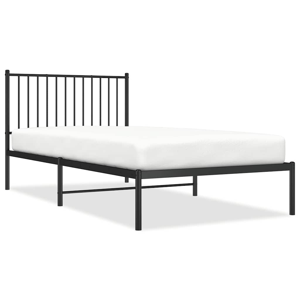 Sleek Black Metal Bed Frame with Headboard 100x200cm, No Mattress